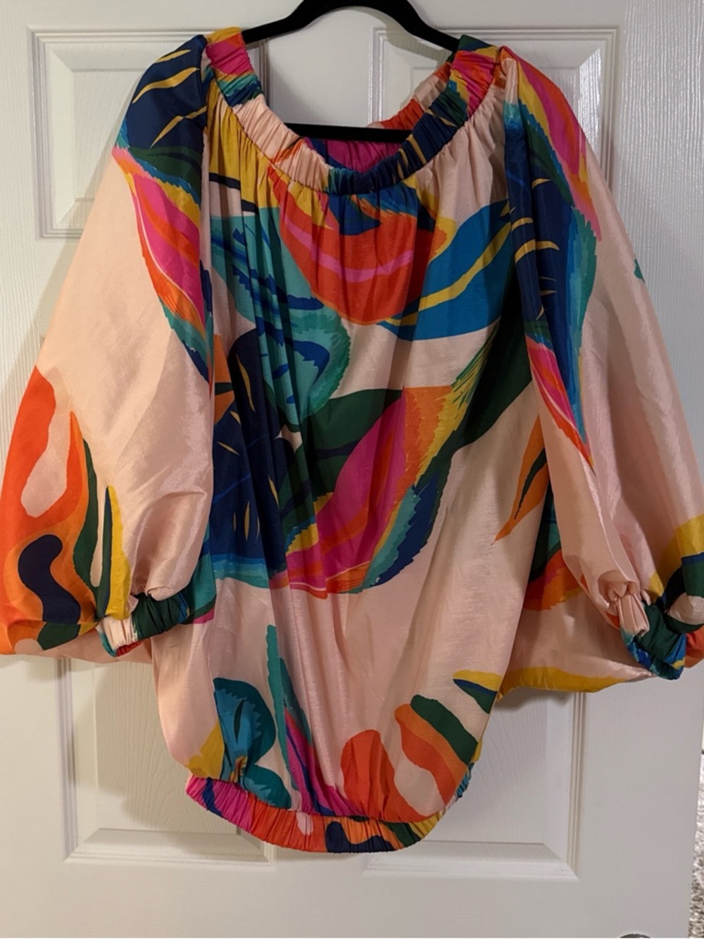 Peach Multi-Color Off-Shoulder Balloon Sleeve Top